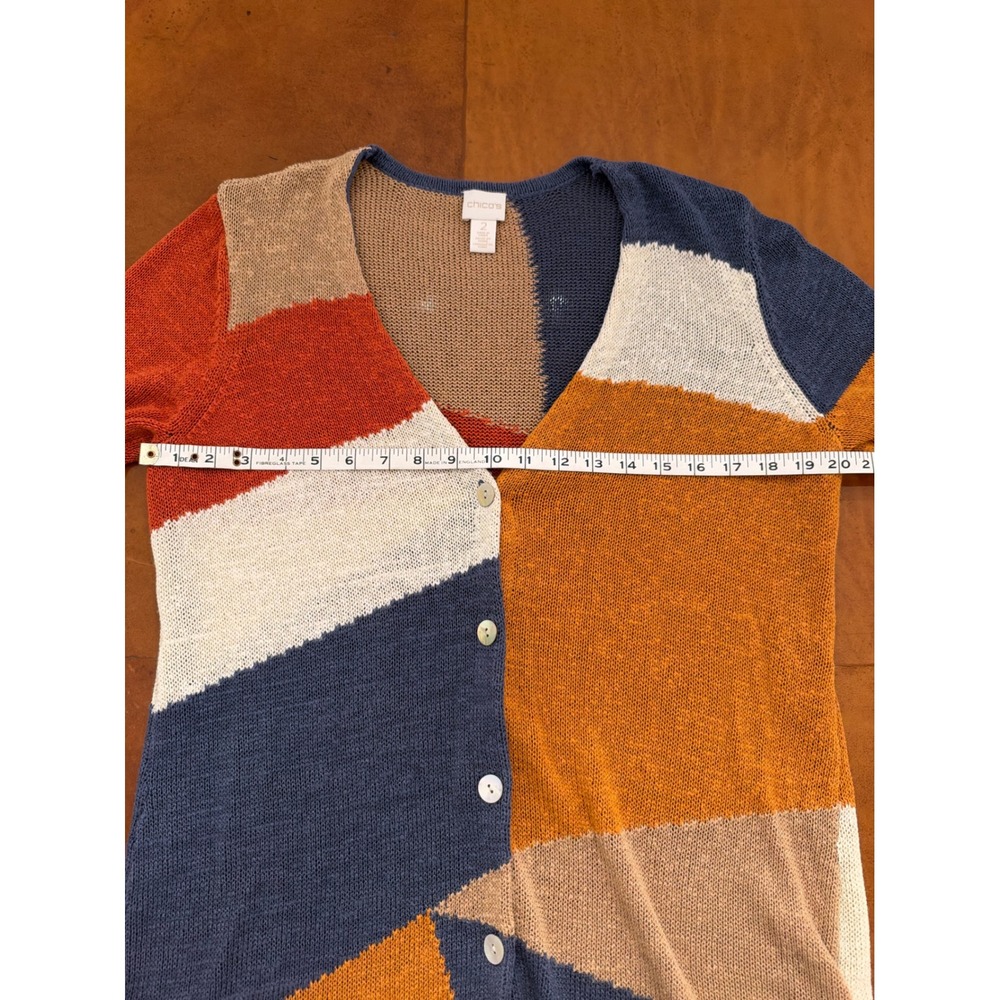 Chico's Geometric Color Block Cardigan Duster Sweater Fall Southwestern 2 Large - Picture 6 of 9